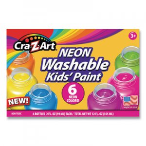 Cra-Z-Art Neon Washable Kids' Paint, 6 Assorted Colors, 2 oz, 6/Set CZA106466 106466