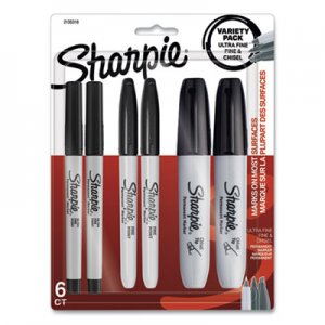 Sharpie Mixed Point Size Permanent Markers, Assorted Tips, Black, 6/Pack SAN2135318 2135318