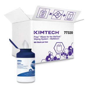 KIMTECH Wipers for the WETTASK System, Quat Disinfectants and Sanitizers, 6 x 12, 660/Roll, 6 Rolls and 1 Canister
