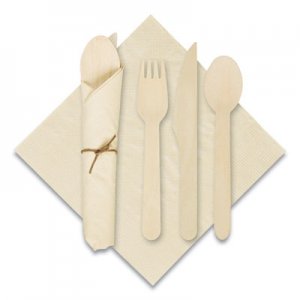 Hoffmaster Pre-Rolled Caterwrap Kraft Napkins with Wood Cutlery, 6 x 12 Napkin;Fork;Knife;Spoon, 7" to 9", Kraft