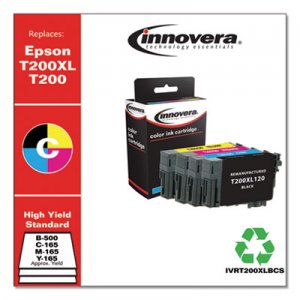 Innovera Remanufactured Black/Cyan/Magenta/Yellow Ink, Replacement for Epson T200XL/T200 (T200XL-BCS), 500/165 Page-Yield IVRT200XLBCS