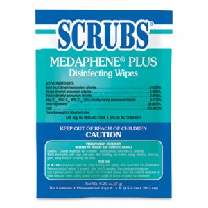 SCRUBS Medaphene Disinfectant Wet Wipes, 6 x 8, White, Individually Wrapped Foil Packets, 100/Carton ITW96301 96301