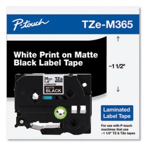 Brother P-Touch TZe Standard Adhesive Laminated Labeling Tape, 1.4" x 26.2 ft, White on Matte Black BRTTZEM365