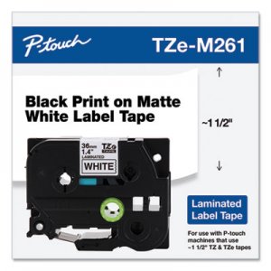 Brother P-Touch TZe Standard Adhesive Laminated Labeling Tape, 1.4" x 26.2 ft, Black on Matte White BRTTZEM261