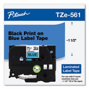 Brother P-Touch TZe Standard Adhesive Laminated Labeling Tape, 1.4" x 26.2 ft, Black on Blue BRTTZE561CS TZE561CS