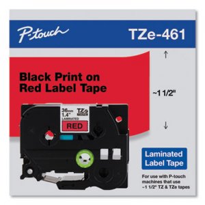 Brother P-Touch TZe Standard Adhesive Laminated Labeling Tape, 1.4" x 26.2 ft, Black on Red BRTTZE461CS TZE461CS