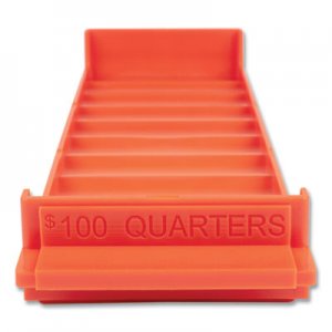 CONTROLTEK Stackable Plastic Coin Tray, Quarters, 3.75 x 11.5 x 1.5, Orange, 2/Pack CNK560563 560563