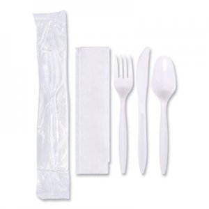 Hoffmaster Economy Cutlery Kit, Fork/Knife/Spoon/Napkin, White, 250/Carton HFM117799 117799
