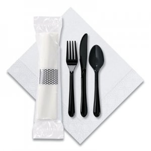 Hoffmaster CaterWrap Cater to Go Express Cutlery Kit, Fork/Knife/Spoon/Napkin, Black, 100/Carton HFM119901 119901