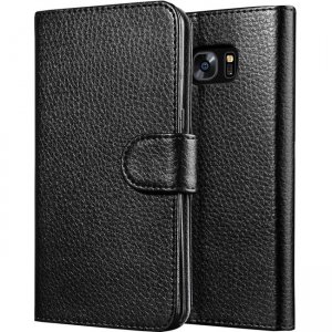 SUP Galaxy S7 Edge Leather Book Folio Wallet Case S7E-LEATHER-BK