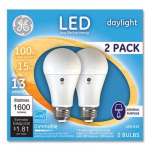 GE 100W LED Bulbs, 15 W, A19, Daylight, 2/Pack GEL93127672 93127672