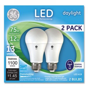 GE 75W LED Bulbs, 12 W, A19 Bulb, Daylight, 2/Pack GEL93127670 93127670