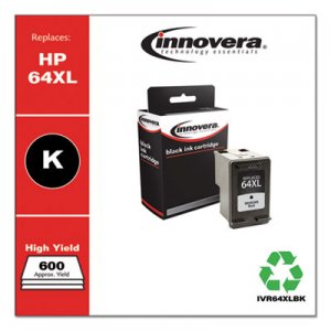 Innovera Remanufactured Black High-Yield Ink, Replacement for HP 64XL (N9J92AN), 600 Page-Yield IVR64XLBK