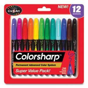 Cra-Z-Art Colorsharp Permanent Markers, Fine Bullet Tip, Assorted Colors, 12/Set CZA4461024 4461024