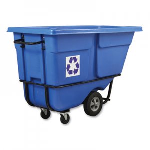 Rubbermaid Commercial Rotomolded Recycling Tilt Truck, Rectangular, Plastic with Steel Frame, 1 cu yd, 1,250 lb Capacity, Blue RCP2089826
