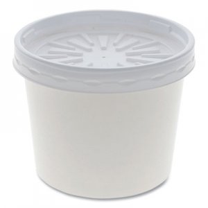 Pactiv Paper Round Food Container and Lid Combo, 12 oz, 3.75" Diameter x 3h", White, 250/Carton PCTD12RBLD D12RBLD