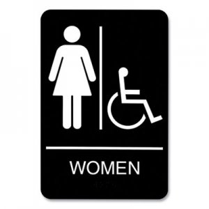 Headline Sign ADA Sign, Women/Wheelchair Accessible Tactile Symbol, Plastic, 6 x 9, Black/White USS24301082 9005