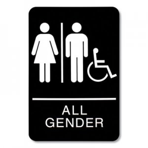 Headline Sign ADA Sign, All Gender/Wheelchair Accessible Tactile Symbol, Plastic, 6 x 9, Black/White USS24301081 9486