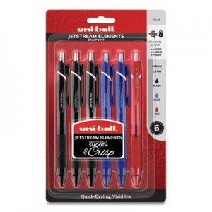 Uni-Ball Jetstream Elements Retractable Ballpoint Pen, Medium 1 mm, Assorted Ink/Barrel, 6/Pack UBC24453859 70149