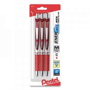 Pentel EnerGel RTX Retractable Gel Pen, Medium 0.7 mm, Red Ink/Barrel, 3/Pack PEN2273772 BL77BP3B