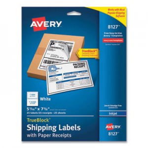 Avery Shipping Labels with TrueBlock Technology, Inkjet Printers, 5.06 x 7.62, White, 25 Sheets/Pack AVE811675 8127