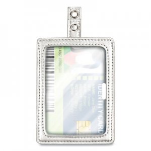 COSCO MyID Leather ID Badge Holder, Vertical/Horizontal, 2.5 x 4, Silver COS357507 075004