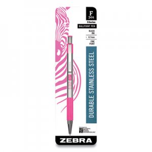 Zebra F-301 BCA Retractable Ballpoint Pen, Fine 0.7 mm, Black Ink, Stainless Steel/Pink Barrel ZEB2717707 ZEB37111