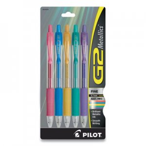 Pilot G2 Metallics Retractable Gel Pen, Fine 0.7 mm, Assorted Color Ink/Barrel, 5/Pack PIL2408995 34404