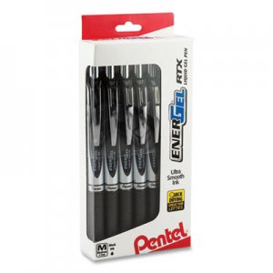 Pentel EnerGel RTX Retractable Gel Pen, Medium 0.7 mm, Black Ink, Black/Silver Barrel, Dozen PEN1625192 BL77PC12A1