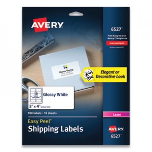 Avery Glossy White Easy Peel Mailing Labels with Sure Feed Technology, Laser Printers, 4 x 2, White, 10/Sheet, 10