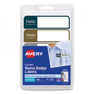 Avery Flexible Self-Adhesive Mini Name Badge Labels, 1 x 3.75, Hello, Assorted, 100/Pack AVE333231 5154