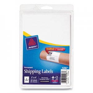 Avery Shipping Labels with TrueBlock Technology, Inkjet/Laser Printers, 4 x 3, White, 2/Sheet, 20 Sheets/Pack AVE864677 05286