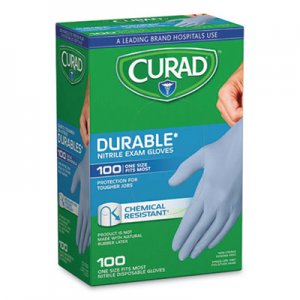 Curad Powder-Free Nitrile Exam Gloves, One Size, Blue, 100/Box MIICUR4145R CUR4145R