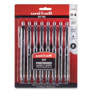 Uni-Ball Signo 207 Retractable Gel Pen, Medium 0.7 mm, Black Ink, Translucent Black Barrel, 8/Pack UBC2431821 1756584