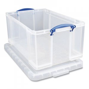 Really Useful Box Snap-Lid Storage Bin, 16.9 gal, 17.31" x 28" x 12.25", Clear/Blue RUA2215515