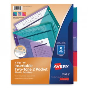 Avery Big Tab Insertable Two-Pocket Plastic Dividers, 5-Tab, 11.13 x 9.25, Assorted, 1 Set AVE710149 11982