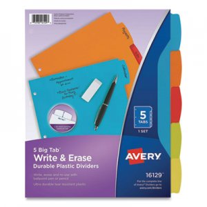 Avery Big Tab Write and Erase Durable Plastic Dividers, 5-Tab, Letter, Assorted, 1 Set AVE2609669 16129