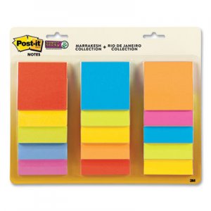 Post-it Notes Super Sticky Pad Collection Assortment Pack, Marrakesh Collection and Rio de Janeiro Collection, 3 x 3, 45