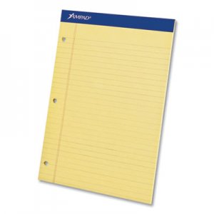 Ampad Perforated Writing Pads, 3-Hole Side Punched, Wide/Legal Rule, 8.5 x 11.75, Canary, 50 Sheets, Dozen