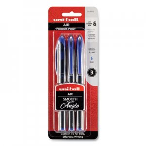 Uni-Ball AIR Porous Rollerball Pen, Medium 0.7 mm, Blue Ink, Black/Blue Barrel, 3/Pack UBC1498877 1926810