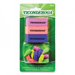 Ticonderoga Neon Eraser Multipack, 3 Beveled, 12 Wedge Cap, Multicolor DIX409638 38931
