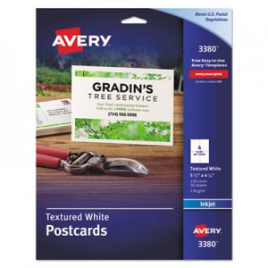 Avery Textured Postcards, Inkjet, Heavyweight, 4 1/4 x 5 1/2, Matte White, 120/Box AVE3380 03380