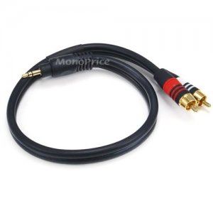 Monoprice 1.5ft Premium 3.5mm Stereo Male to 2RCA Male 22AWG Cable (Gold Plated) - Black 5596