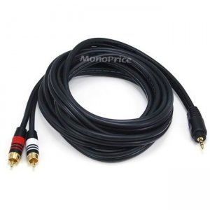 Monoprice 10ft Premium 3.5mm Stereo Male to 2RCA Male 22AWG Cable (Gold Plated) - Black 5599