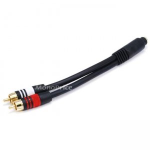 Monoprice 6inch Premium 3.5mm Stereo Female to 2RCA Male 22AWG Cable (Gold Plated) - Black 5612