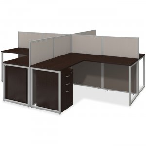bbf 60W 4 Person L Desk Open Office with 3 Drawer Mobile Pedestals EOD760SMR-03K