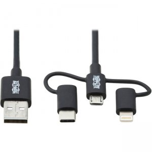 Tripp Lite USB-A to Lightning, USB Micro-B and USB-C Sync/Charge Cable, Black, 6 ft M101-006