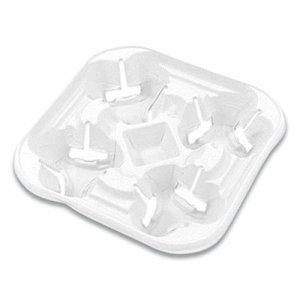 Chinet StrongHolder Molded Fiber Cup Tray, 8-22 oz, Four Cups, White, 300/Carton HUH21077 21077