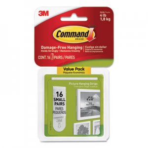 Command Picture Hanging Strips, Value Pack, Small, Removable, 0.63" x 1.81", White, 16 Pairs/Pack MMM1720516ES 17205-16ES