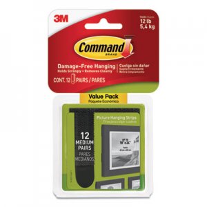 Command Picture Hanging Strips, Value Pack, Medium, Removable, 0.75" x 2.75", Black, 12 Pairs/Pack MMM17204BLK12ES 17204BLK-12ES